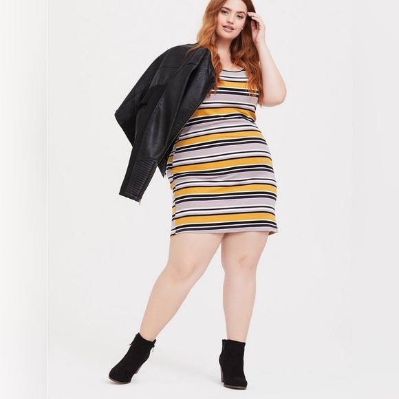 Torrid Women’s Yellow Multi Stripe Rib T-Shirt Dress Size 1X - Picture 1 of 6